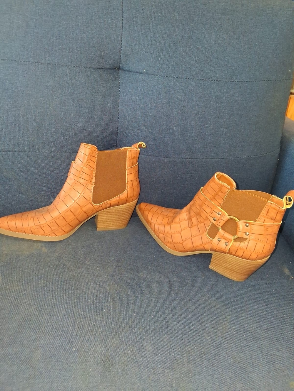 ANDREA FENZI Croc-Embossed Brown Chelsea Ankle Boots with Buckle Strap